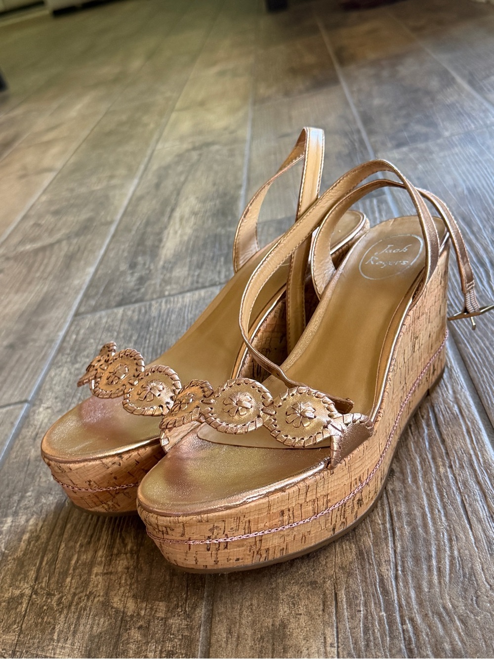 Jack Rogers Rose Gold Keri Cork Wedge Platform Heels - Picture 4 of 5